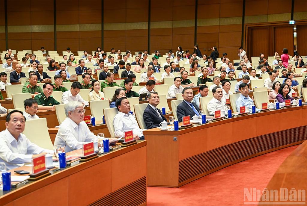 Tổng Bí thư, Chủ tịch nước Tô Lâm cùng các đồng chí lãnh đạo, nguyên lãnh đạo Đảng, Nhà nước dự hội nghị. (Ảnh: nhandan.vn)