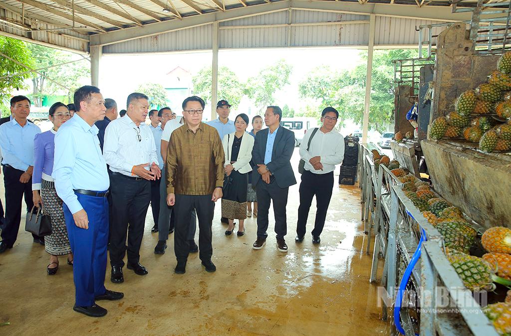 Đồng chí Bộ trưởng Bộ Nông nghiệp và Môi trường Lào cùng Đoàn công tác thăm quan dây chuyền sản xuất của Công ty Cổ phần Thực phẩm xuất khẩu Đồng Giao.