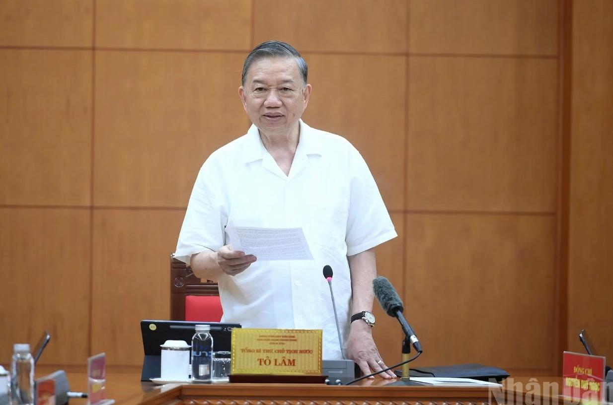 Tổng Bí thư, Chủ tịch nước Tô Lâm phát biểu kết luận tại cuộc làm việc. Ảnh: Báo Nhân Dân