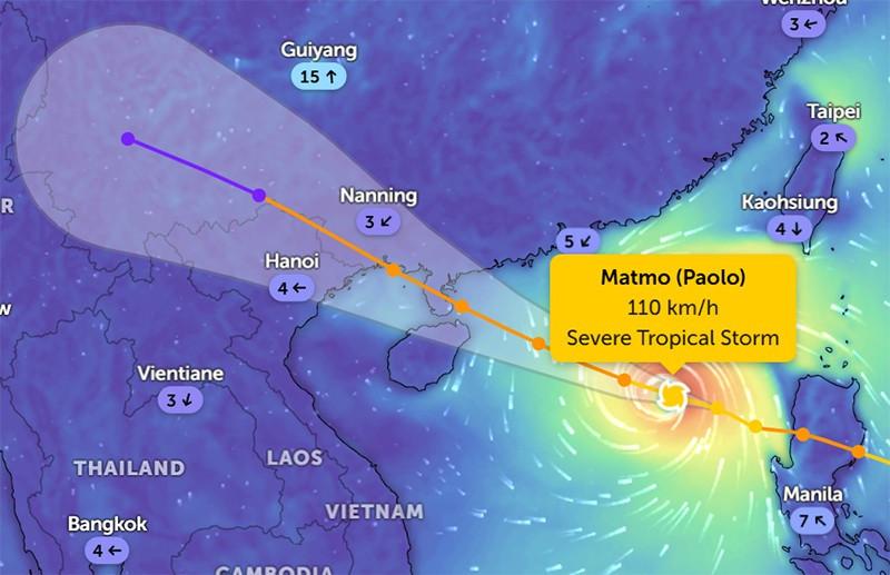 Vị trí bão số 11 lúc 6 giờ 30 phút sáng 4/10. (Ảnh Zoom Earth)