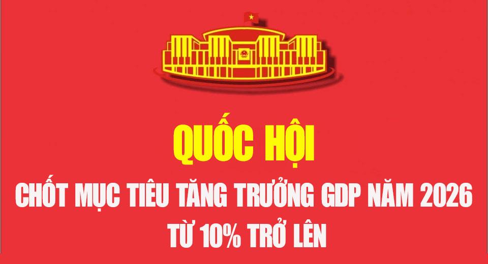 Quốc hội chốt mục tiêu tăng trưởng GDP năm 2026 từ 10% trở lên