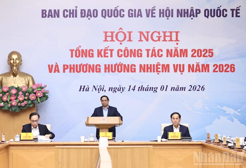 Thủ tướng Chính phủ Phạm Minh Chính chủ trì Hội nghị tổng kết công tác năm 2025 và phương hướng nhiệm vụ năm 2026 của Ban Chỉ đạo Quốc gia về hội nhập quốc tế. Ảnh: Trần Hải