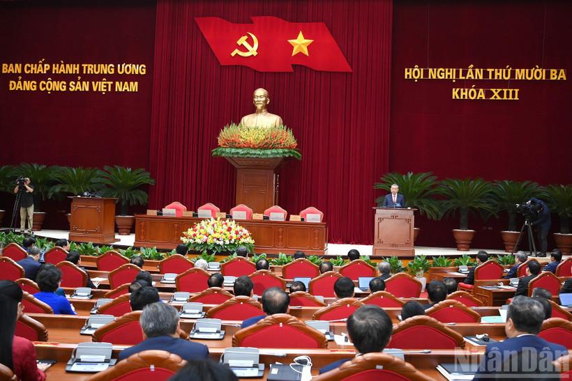 Quang cảnh phiên bế mạc Hội nghị lần thứ 13 Ban Chấp hành Trung ương Đảng khóa XIII. (Ảnh: ĐĂNG KHOA)