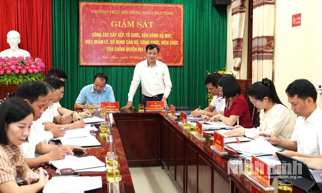 Đồng chí Mai Thanh Long, Tỉnh ủy viên, Phó Chủ tịch HĐND tỉnh phát biểu tại buổi làm việc.