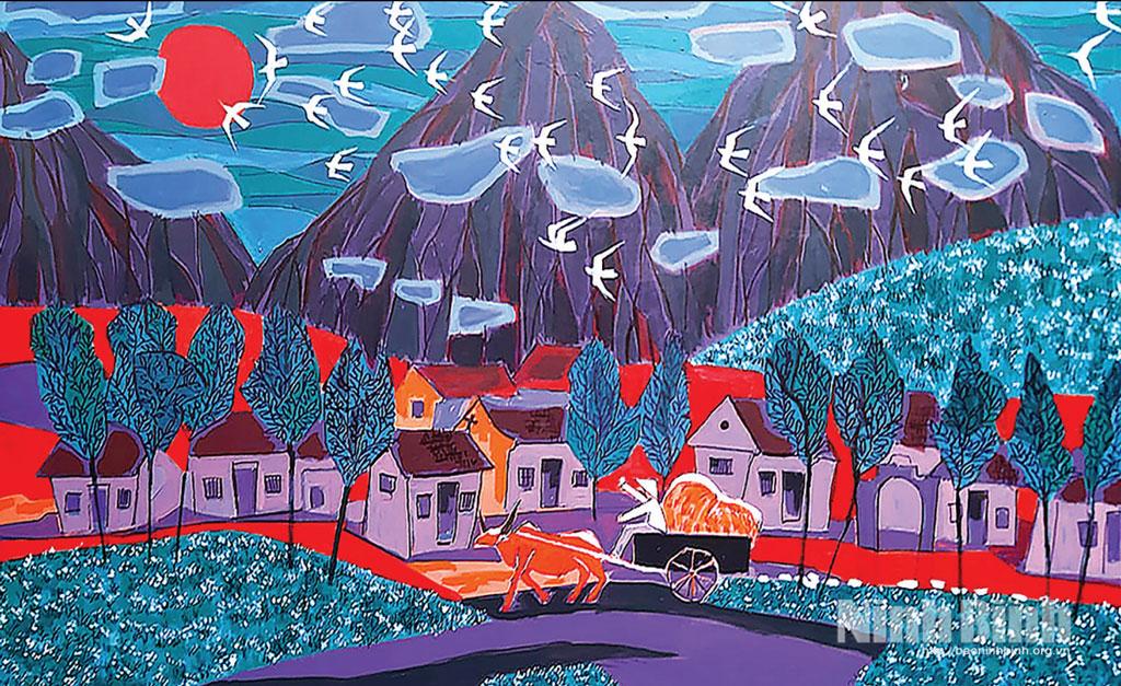 Tranh đề tài du ca của hoạ sỹ Nguyễn Ngọc Châu luôn cuốn hút người xem.