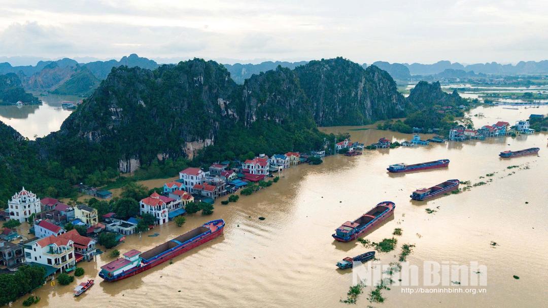 Do ảnh hưởng mưa lớn của hoàn lưu cơn bão số 10 kết hợp nước từ thượng nguồn đổ về khiến mực nước trên sông Hoàng Long dâng cao. Ảnh: Ngọc Linh