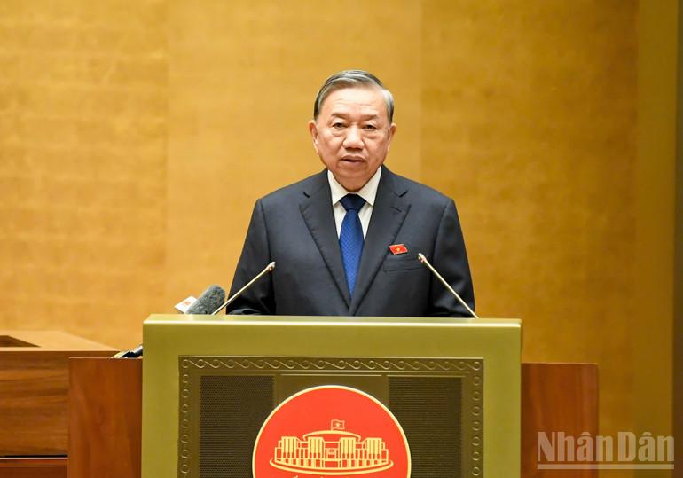 Tổng Bí thư Tô Lâm phát biểu tại hội trường Quốc hội chiều 4/11. (Ảnh: DUY LINH)