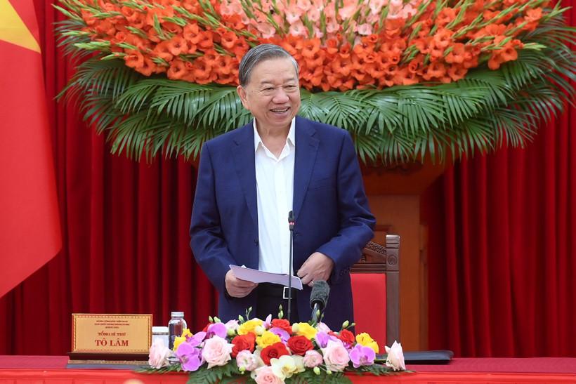 Tổng Bí thư Tô Lâm phát biểu chỉ đạo tại cuộc làm việc. (Ảnh: ĐĂNG KHOA)