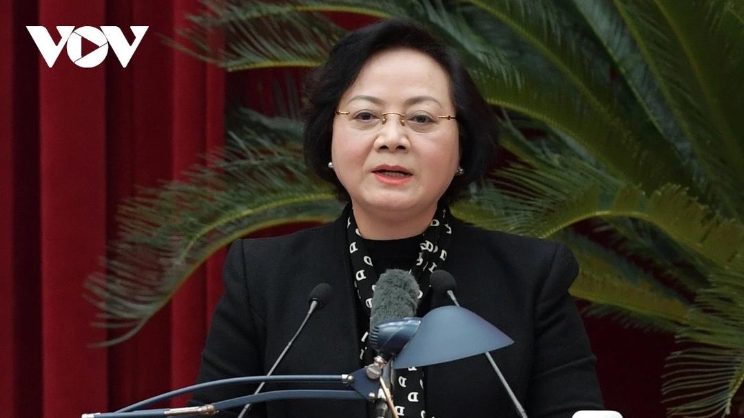 Bộ trưởng Bộ Nội vụ Phạm Thị Thanh Trà phát biểu tại hội nghị.