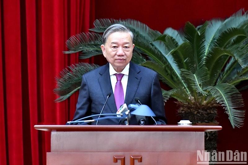 Tổng Bí thư Tô Lâm phát biểu bế mạc hội nghị.