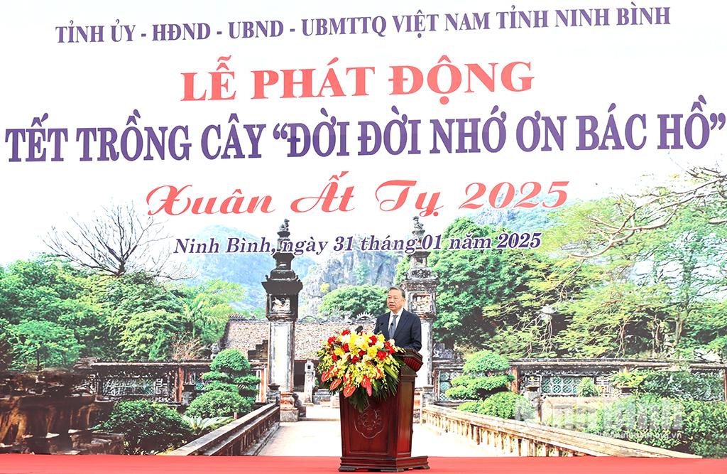 Đồng chí Tổng Bí thư Tô Lâm phát biểu tại Lễ phát động “Tết trồng cây đời đời nhớ ơn Bác Hồ” Xuân Ất Tỵ 2025.