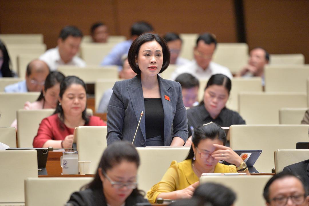 Đại biểu Trần Thị Hồng Thanh, Tỉnh uỷ viên, Phó Trưởng Đoàn ĐBQH tỉnh Ninh Bình tham gia thảo luận tại hội trường.