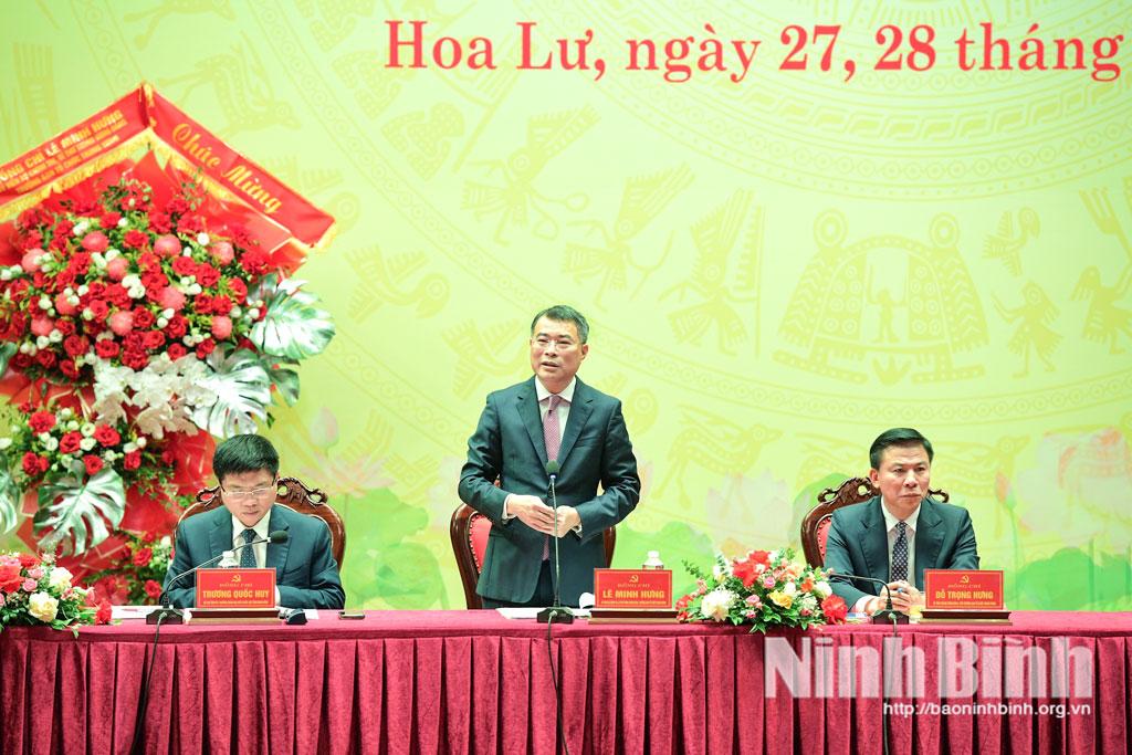 Đồng chí Lê Minh Hưng, Ủy viên Bộ Chính trị, Bí thư Trung ương Đảng, Trưởng Ban Tổ chức Trung ương phát biểu tại hội nghị.