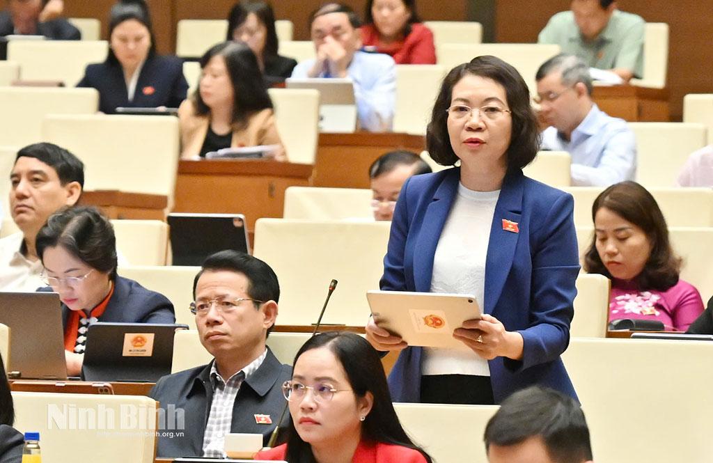 Đại biểu Mai Thị Phương Hoa, Phó Chủ nhiệm Ủy ban Pháp luật và Tư pháp của Quốc hội (Đoàn ĐBQH tỉnh Ninh Bình) phát biểu tại Hội trường.