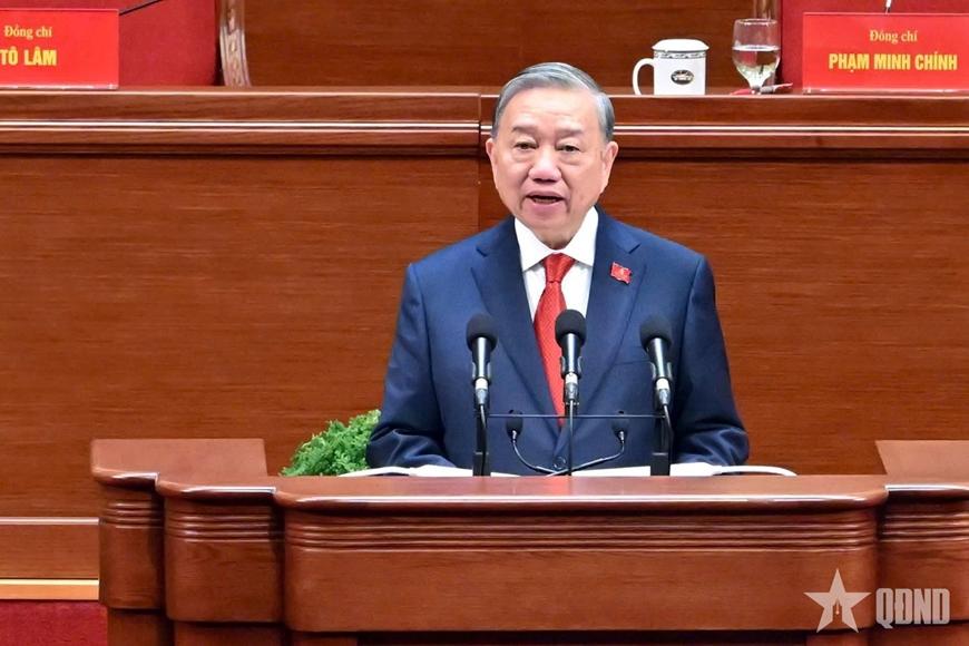 Tổng Bí thư Tô Lâm thay mặt Ban Chấp hành Trung ương Đảng khóa XIV phát biểu tại phiên bế mạc Đại hội.