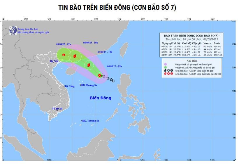 Dự báo hướng di chuyển của bão số 7. (Nguồn: nchmf)