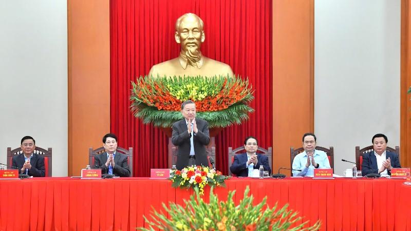 Tổng Bí thư Tô Lâm phát biểu tại phiên họp Tiểu ban Văn kiện Đại hội XIV của Đảng. (Ảnh: ĐĂNG KHOA)