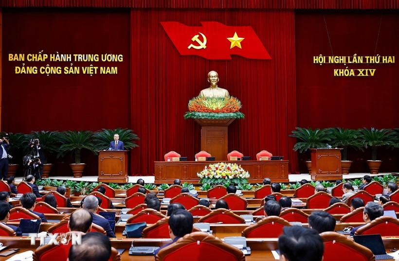Tổng Bí thư Tô Lâm phát biểu bế mạc Hội nghị lần thứ hai Ban Chấp hành Trung ương Đảng khóa XIV. (Ảnh: Thống Nhất/TTXVN)