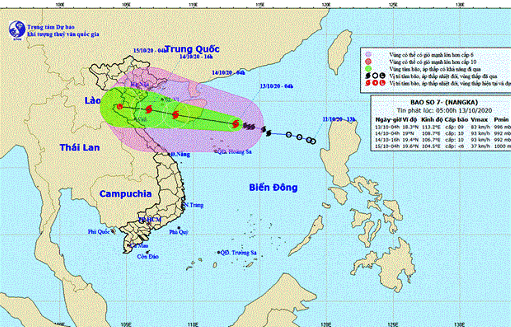 Bão số 7, giật cấp 12 đi vào đất liền miền Trung từ trưa ngày 14/10