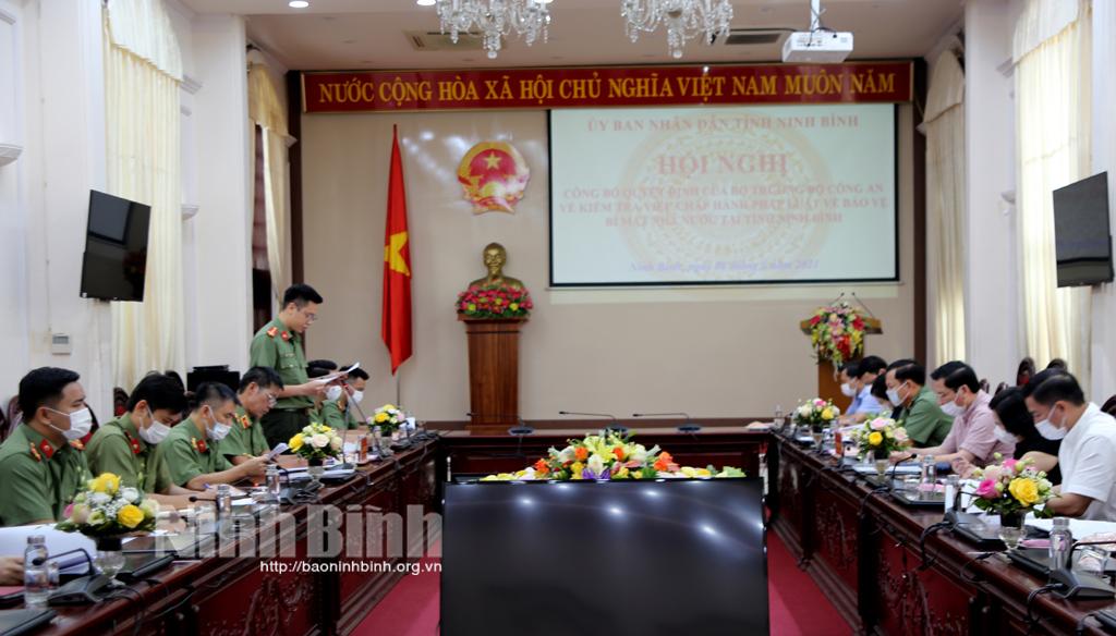 Công bố Quyết định của Bộ trưởng Bộ Công an về kiểm tra việc chấp hành pháp luật về bảo vệ bí mật Nhà nước trên địa bàn tỉnh