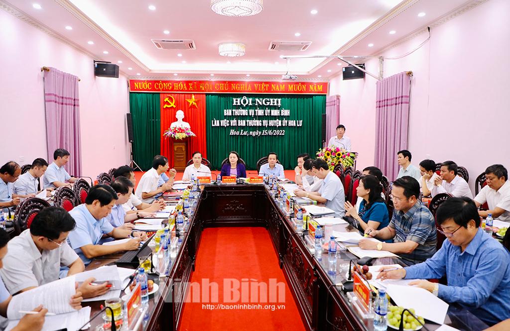 Ban Thường vụ Tỉnh ủy làm việc với Ban Thường vụ Huyện ủy Hoa Lư