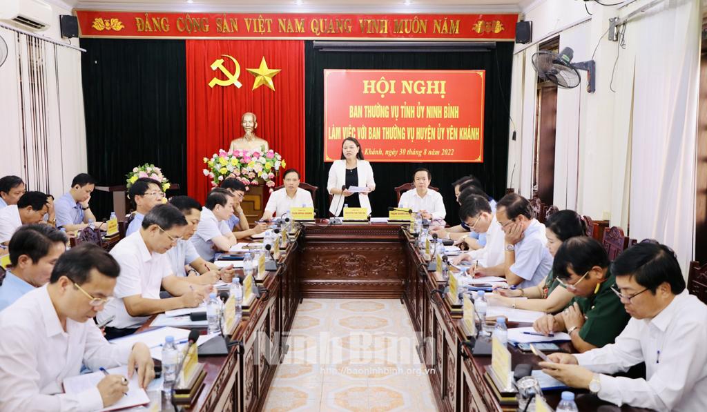 Ban Thường vụ Tỉnh ủy làm việc với Ban Thường vụ Huyện ủy Yên Khánh