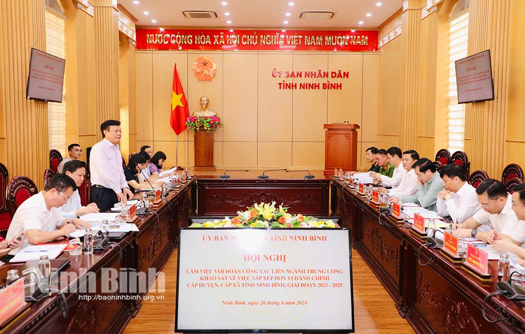 Đoàn công tác liên ngành Trung ương khảo sát việc thực hiện sắp xếp đơn vị hành chính cấp huyện, cấp xã tại Ninh Bình